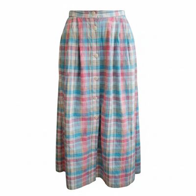 Vintage Plaid Button Frint Skirt