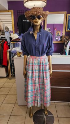 Vintage Plaid Button Frint Skirt