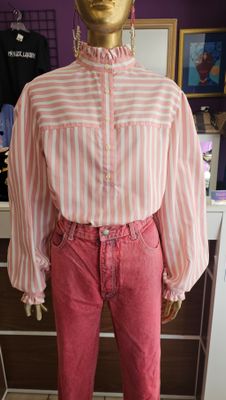 Vintage Ruffle High Neck Blouse