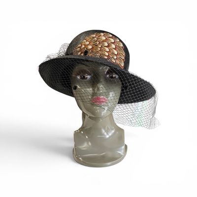 Vintage Straw Hat  Embellished with Pheasant Feathers