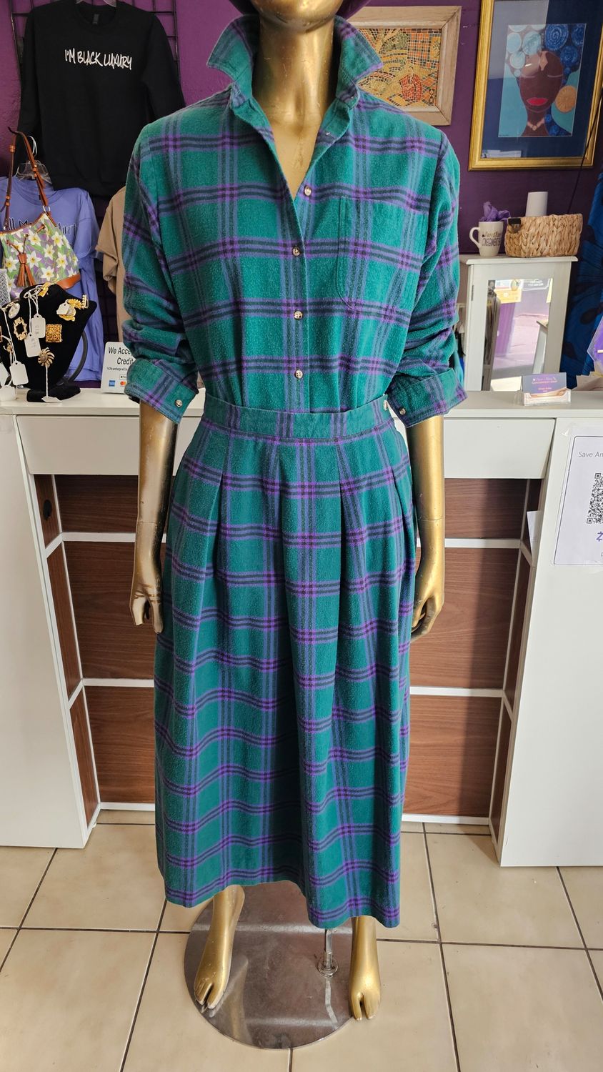 Vintage LL Bean Plaid Skirt Set