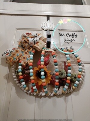 Fall Pumpkin 3D with wood beads in chalk paint and big bow