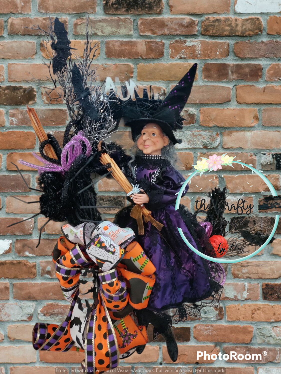 Witch doll Halloween haunted crescent moon Wreath
