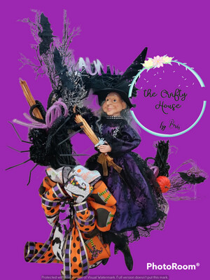 Witch doll Halloween haunted crescent moon Wreath