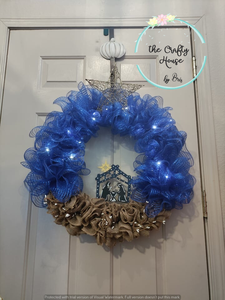 Nativy Christmas XL 30 in Wreath deco mesh and burlap Traditional Christmas Decor, Religious Decor Door Hanger