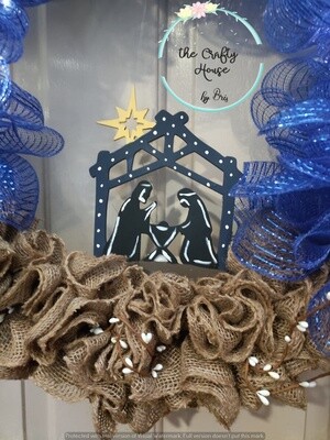 Nativy Christmas XL 30 in Wreath deco mesh and burlap Traditional Christmas Decor, Religious Decor Door Hanger