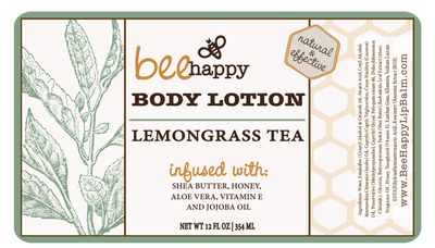 BeeHappy Body Lotion &quot; Lemongrass Tea&quot; with a pump. (12 oz)