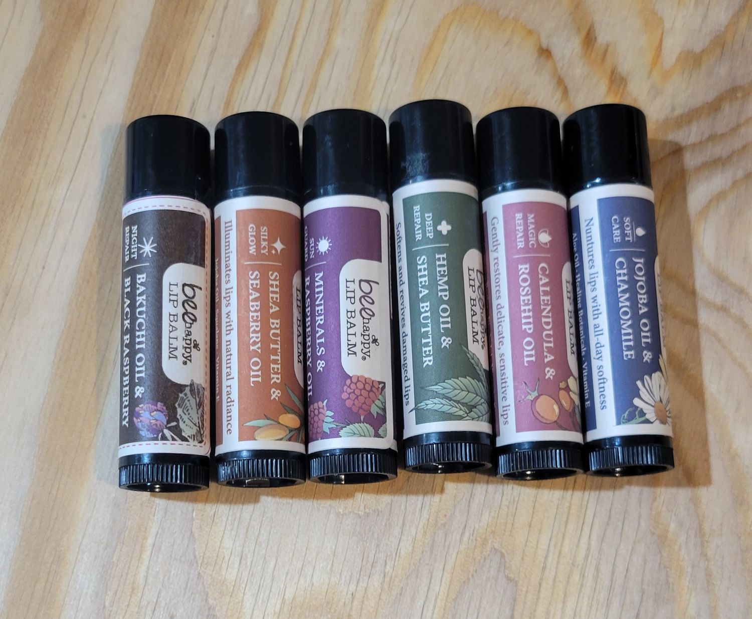 Bee Happy Lip Balm (4 pack) (Soft Care + Deep repair + Silky Glow + Sun Guard natural SPF)