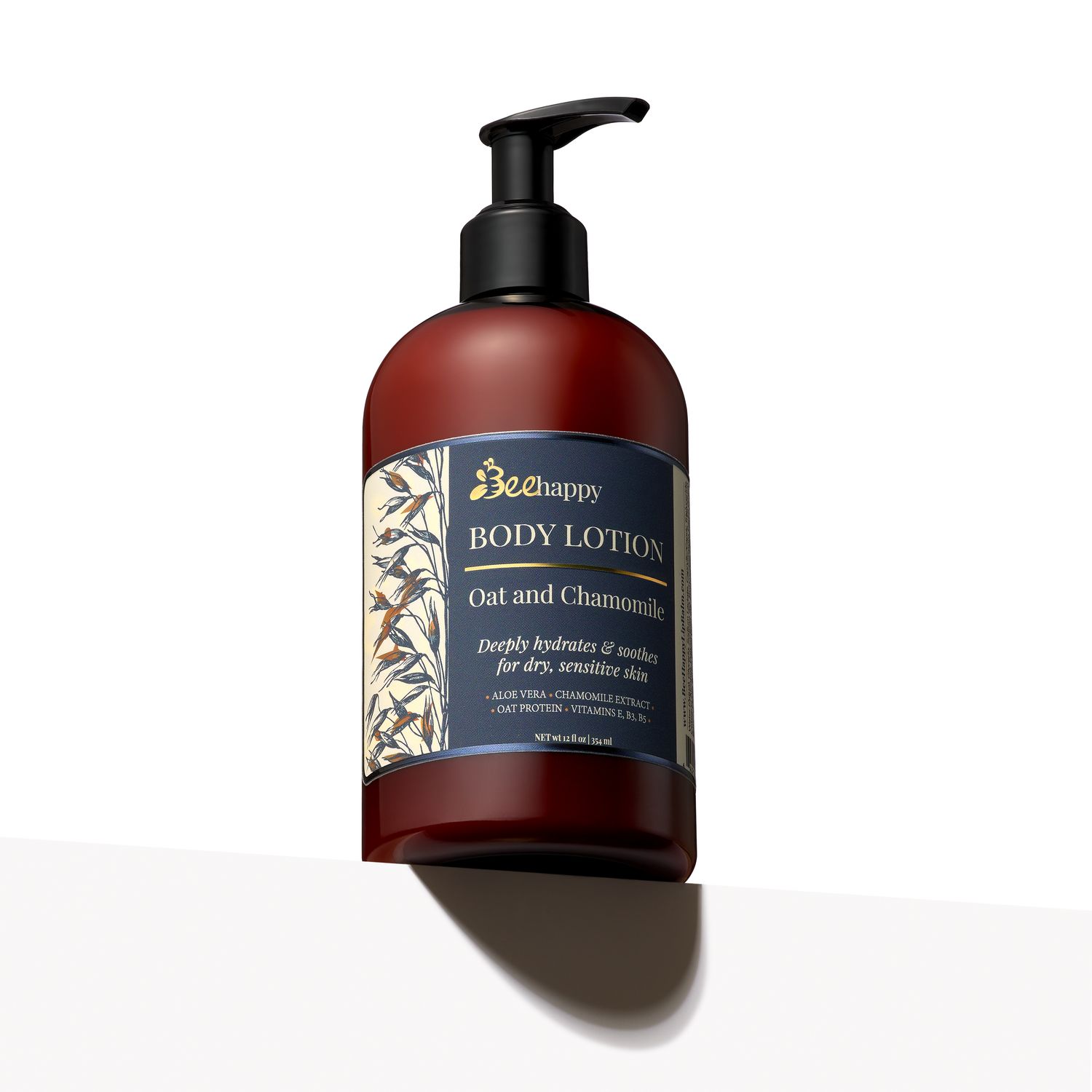 Bee Happy Body Lotion &quot;Oat&amp;Chamomile&quot; (12 oz), For Normal to Dry &amp; Sensitive Skin, Deep Nourishment.