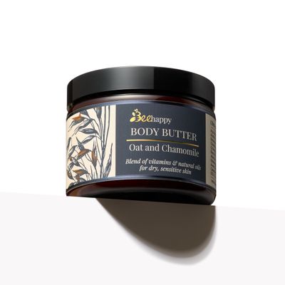 Bee Happy Body Butter Oat&amp;Chamomile (6 oz), For Normal to Dry &amp; Sensitive Skin, Deep Nourishment.