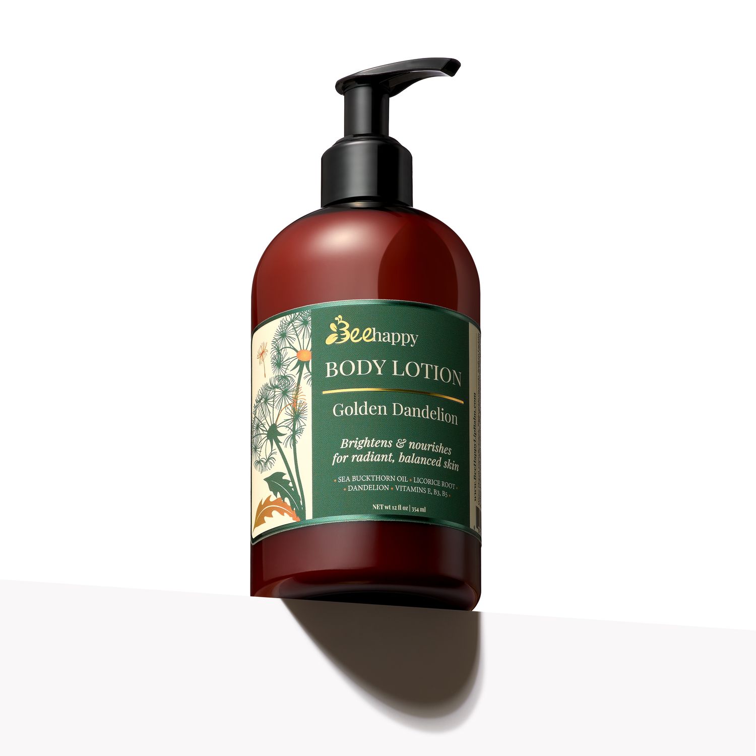 Bee Happy Body Lotion "Golden Dandelion" (12 oz). For Normal to Dry Skin, Radiant Glow, Skin Detox.
