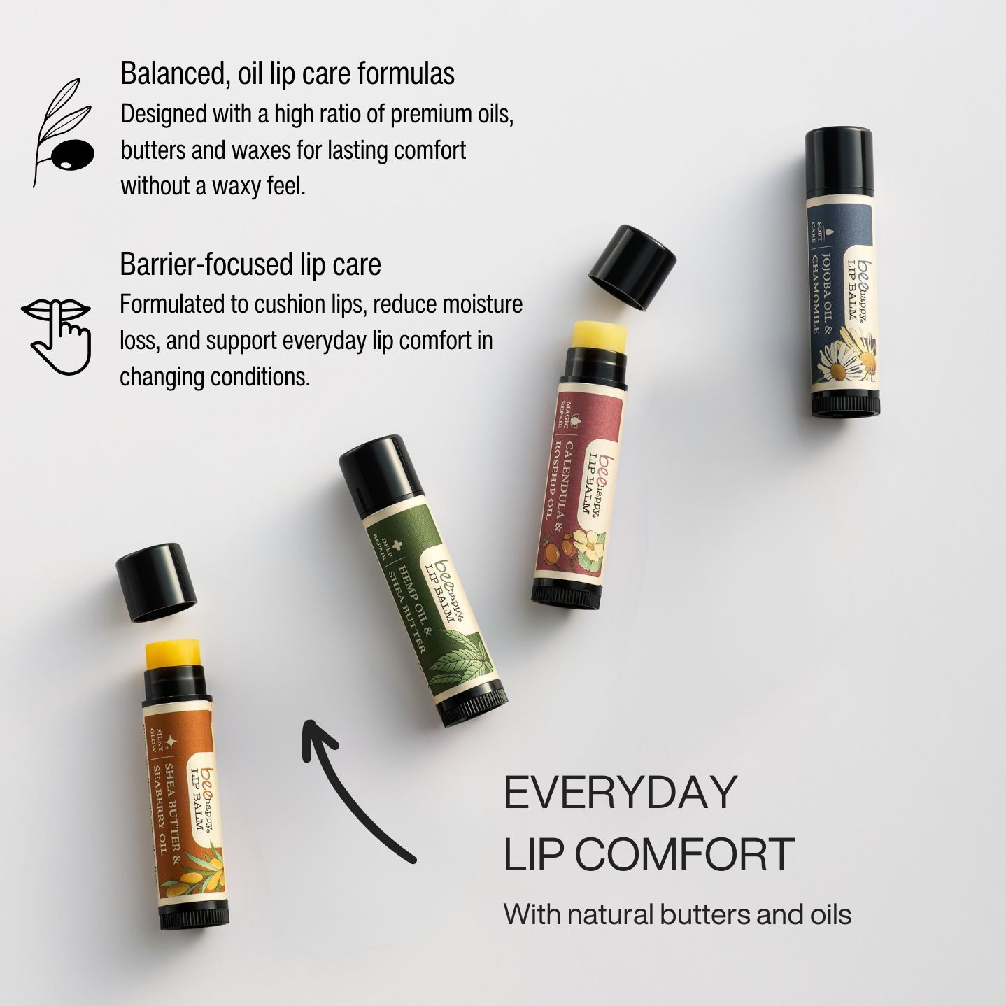 Bee Happy Lip Balm (12 pack) (3 Soft Care + 3 Deep repair + 3 Silky Glow  + 3 Magic Repair )