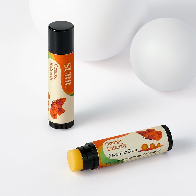 SURR Revive Lip Balm with Sea Buckthorn &amp; Shea Butter. Orange Butterfly