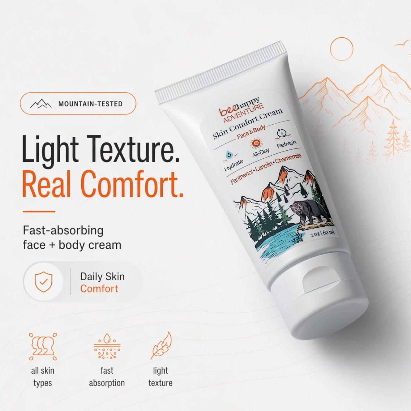 Skin Comfort/Recovery Cream 2 oz Face &amp; Body with Cholesterol, Squalane, Panthenol (B5), Aloe.