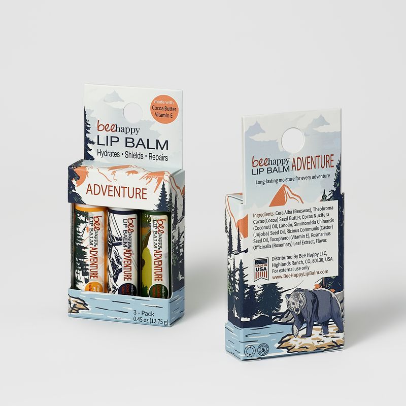 Lip Balm Adventure "Ski - Cocoa Marshmallow", "Camp - peach", "Bike - Limoncello" 3 pack