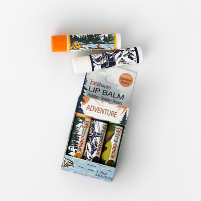 Bee Happy Lip Balm Adventure "Ski - Cocoa Marshmallow", "Camp - peach", "Bike - Limoncello" 3 pack