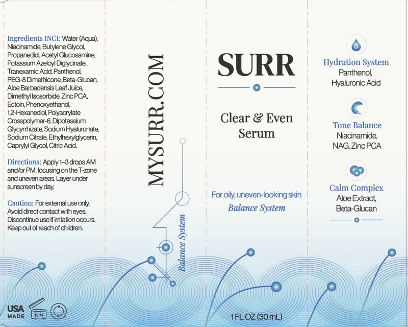 Serum 30 ml Clear &amp; Even, Niacinamide, NAG, Zinc PCA, Uneven tone, Dark spots, and dullness