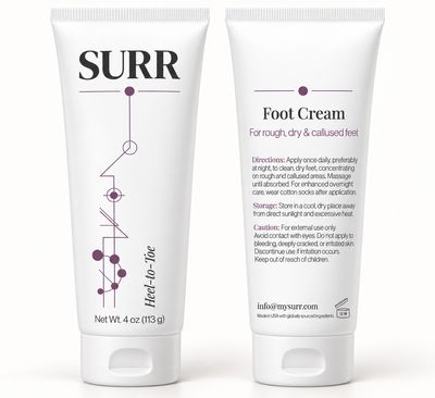 SURR Heel-to-toe foot cream with Urea, Lactic Acid, Shea Butter and Panthenol ( Vitamin B5 )
