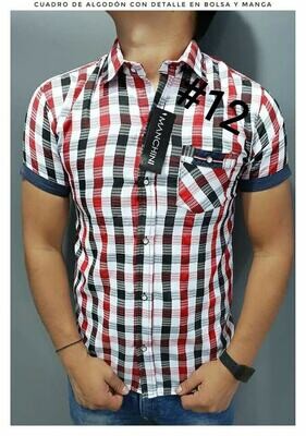 Paquete 20 camisas manga corta estampado a cuadrados diferentes tallas y colores.
