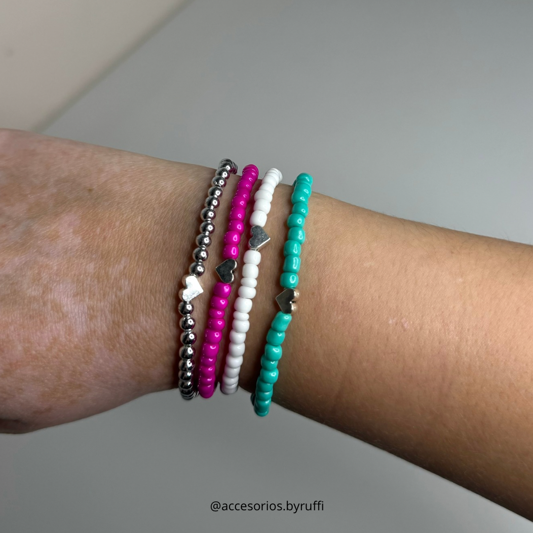 Pulsera CORAZÓN x4 plateado