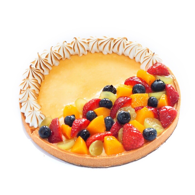 Experience the perfect blend of citrusy vibrance and fruity freshness with our Lemony Meringue and Mixed Fruit Duo Tart. With one half boasting the lively lemon zing, while the other indulges in an enticing combination of fresh fruits, this Duo Tart will be perfect for diverse palates, promising a symphony of flavors in each bite, elevating your dessert experience to new heights. Perfect for Birthday celebration, gifting and sharing! Add on our complimentary birthday cookie topper, candle and knife for that extra birthday touch! Available for in store pick up and delivery.