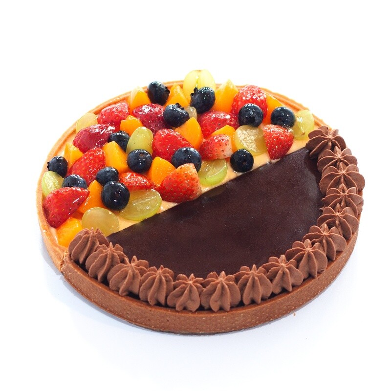Immerse yourself in the perfect harmony of flavors with our Half-and-Half Tart Duo that unites the vibrant freshness and delightful fruity burst of our Mixed Fruit Tart with the deep, velvety, indulgent richness of our Dark Chocolate Tart. Ideal for any gathering, this Duo Flavour Tart caters to diverse palates, offering a symphony of tastes that elevates the dessert experience. Perfect for Birthday celebration, gifting and sharing! Add on our complimentary birthday cookie topper, candle and knife for that extra birthday touch! Available for in store pick up and deliv