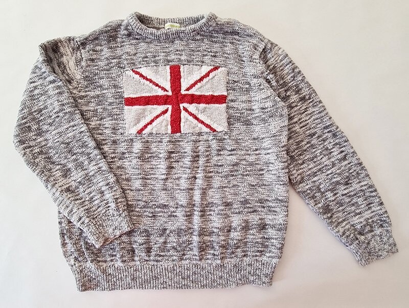 VERTBAUDET - pull gris avec drapeau anglais - 14 ans