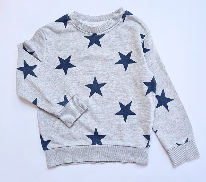 H&M - sweat gris chiné avec étoiles bleu marine - 4 ans