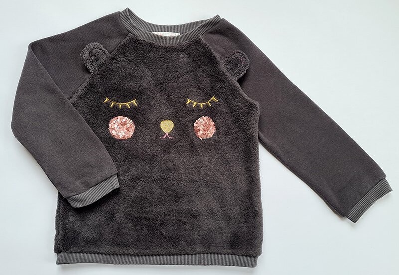 GEMO - sweat gris foncé velours ours sequins - 4 ans