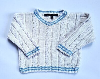 MARCEL ET LEON - pull en tricot blanc et bleu - 12 mois