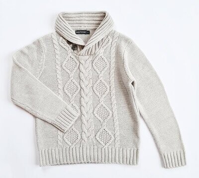 IN EXTENSO - Pull beige à torsades col châle - 6 ans