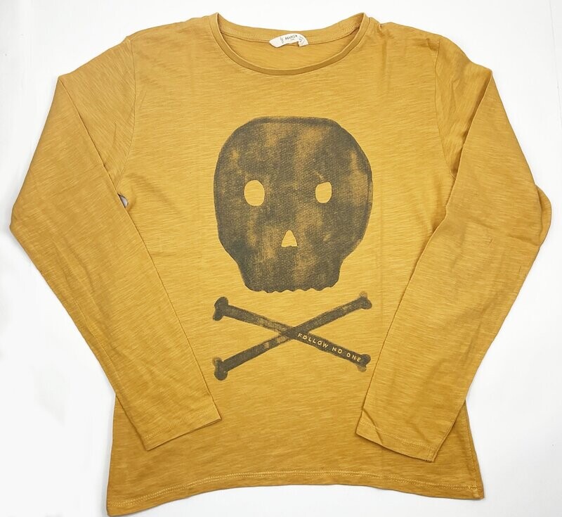 MANGO - tee-shirt ML moutarde Skull - 14 ans