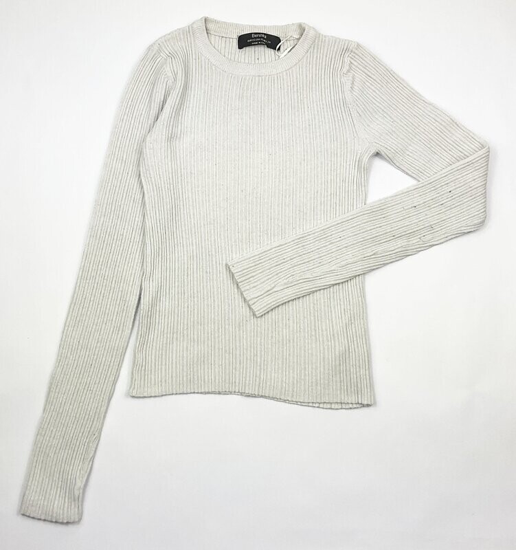 BERSHKA - pull ML cotelé blanc - XS