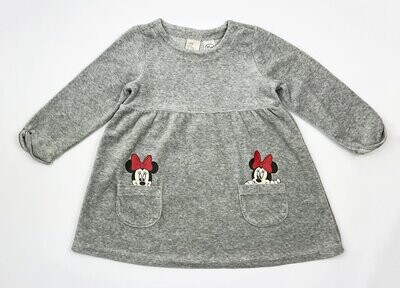 H&M DISNEY - Robe velours grise avec Minnie dans les poches - 9/12 mois