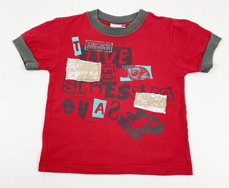 STANBI - Tee-shirt MC rouge avec voitures - 2 ans