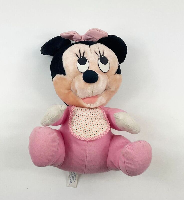 DISNEY - Peluche Minnie baby 30 cm rose avec bavoir