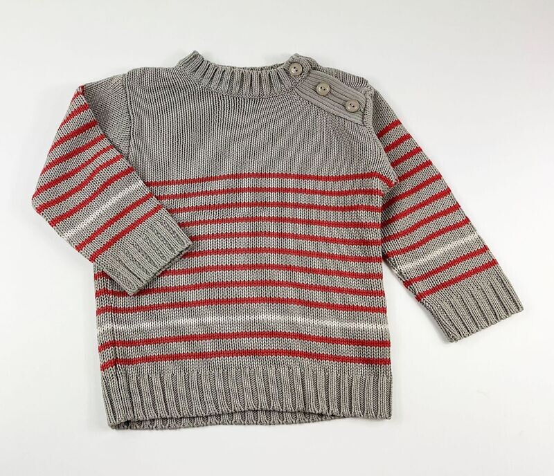 KIDKANAI - Pull gris rayures orange/blanche - 3 ans