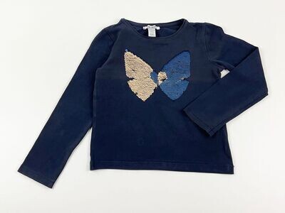 OKAIDI - Tee-shirt ML bleu marine papillon en sequins - 4 ans