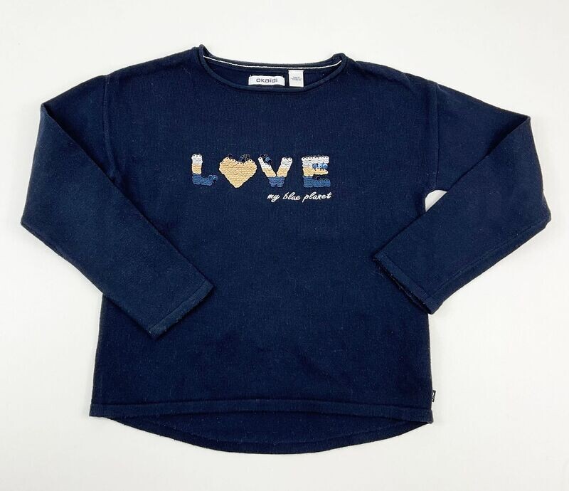 OKAIDI - Pull bleu marine sequins love - 6 ans