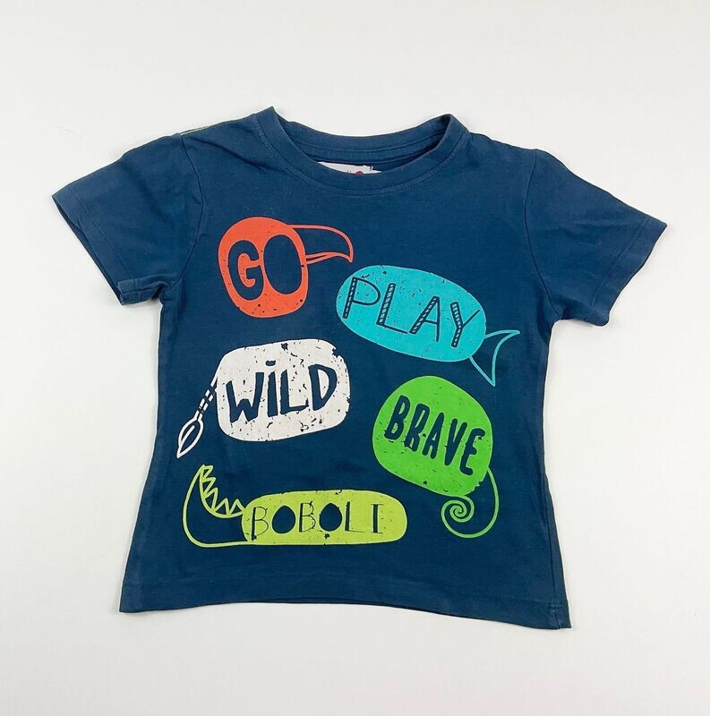 BOBOLI - Tee-shirt MC bleu marine Go play brave - 2 ans