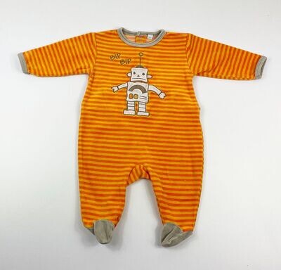 INCONNUE - Pyjama en velours orange à rayures avec un robot - 3 mois