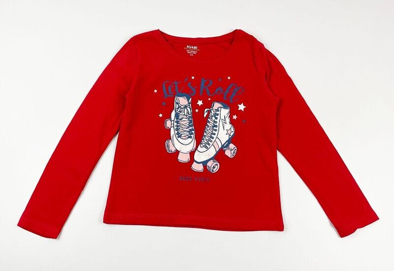 KIABI - Tee-shirt ML rouge let's roll avec des patins - 5 ans