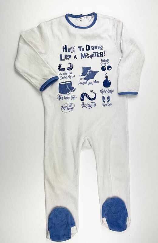 KITCHOUN- pyjama tout doux blanc et bleu petits monstres - 3 ans