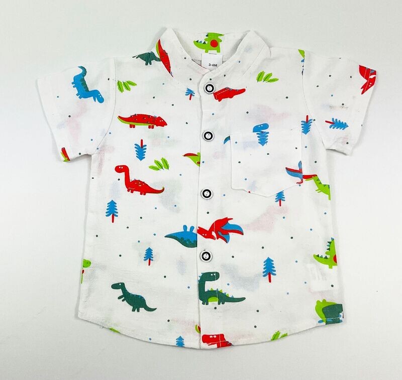 INCONNUE - Chemise MC en gaze blanche avec des dinosaures - 3/6 mois