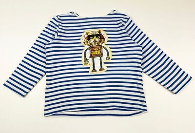 DU PAREIL AU MÊME - Tee-shirt ML à rayures blanc/bleu avec un robot tigre - 5 ans