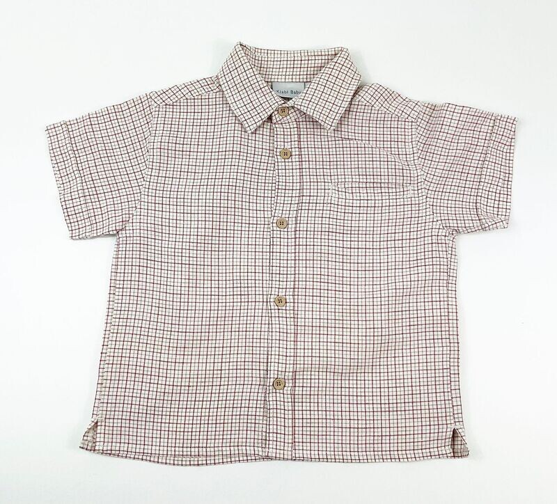 KIABI - chemise MC à carreaux fins rouge/beige en lin - 2 ans