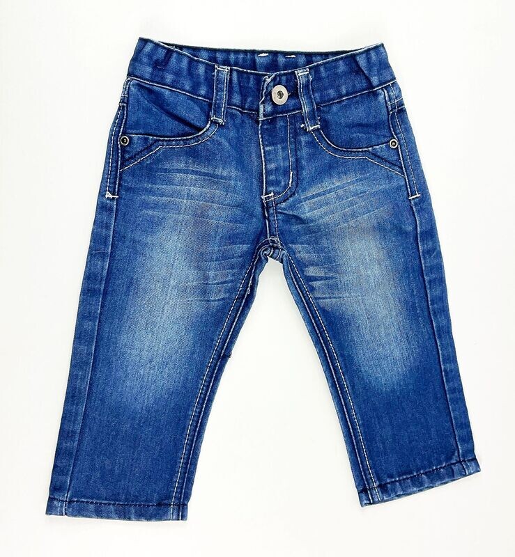 INCONNUE - pantalon denim bleu marine effet délavé - 12 mois