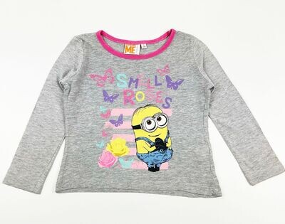 MINION - Tee shirt ML gris Minion smell roses - 3 ans