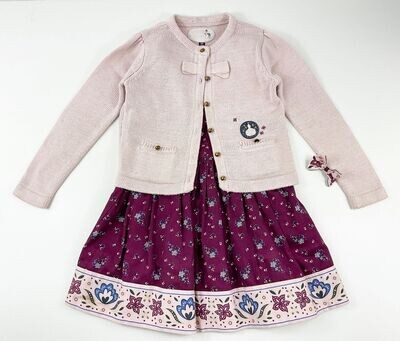 SERGENT MAJOR - Ensemble robe violette, gilet rose et barrette à cheveux - 4 ans