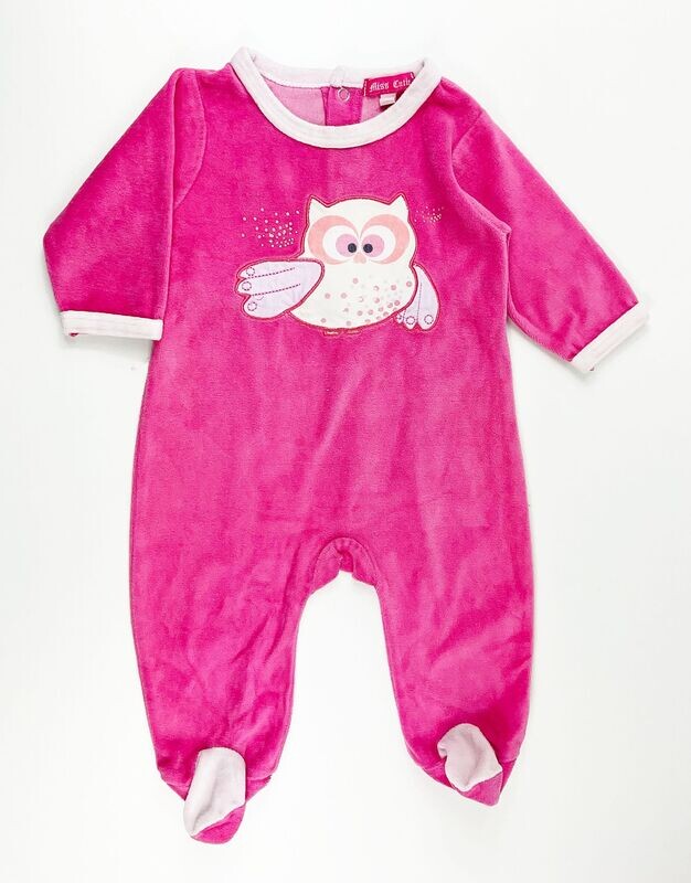 MISS CUTIE - Pyjama velours rose avec une grande chouette - 3 mois